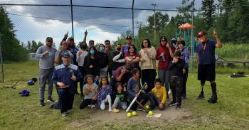 Youth at the Sandy Lake First Nation softball camp.