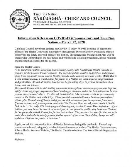 Tsuut'ina First Nation: March 12